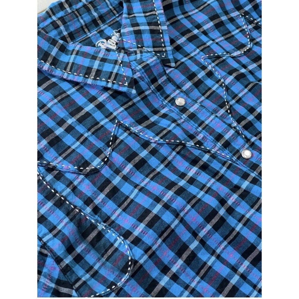 Rock 47 Wrangler XXL Western Plaid Snap Shirt Cowgirl Cross Crystal